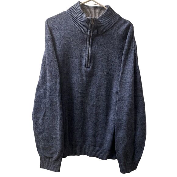 Nautica Quarter Zip Mock Neck Sweater Men’s Size XLarge Blue Cotton Pullover - Picture 1 of 6